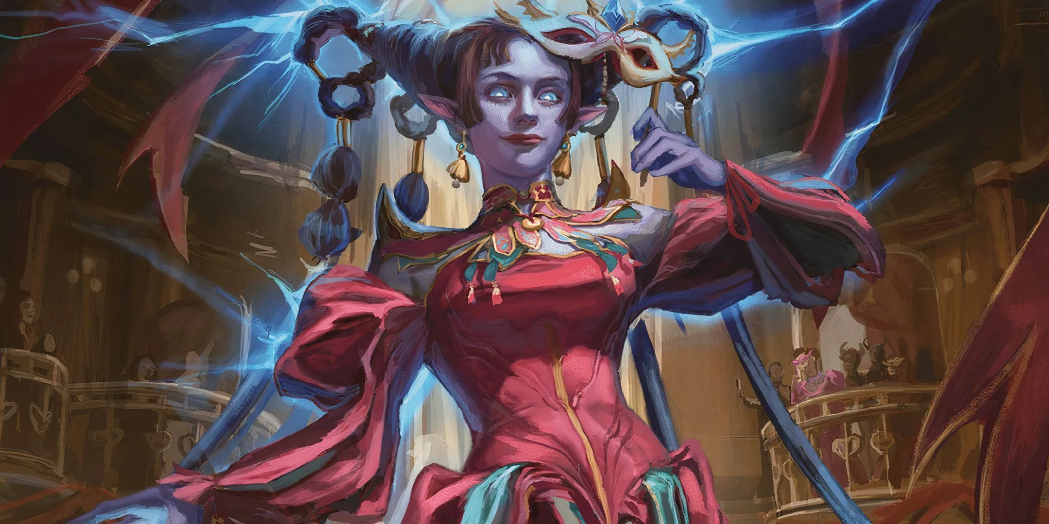 Một nữ pháp sư Tiefling Sorcerer với những tia lửa xanh rực rỡ tỏa ra từ cơ thể, minh họa một build nhân vật tiềm năng mạnh mẽ cần được cân nhắc kỹ lưỡng khi chơi với DM mới trong Dungeons &amp; Dragons. 