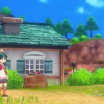 Người chơi đứng trước nông trại của mình trong Story of Seasons Grand Bazaar, khung cảnh yên bình.
