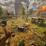 Phong cảnh công viên Brookhollow trong Grounded 2, nơi game thủ thu nhỏ bắt đầu hành trình sinh tồn.