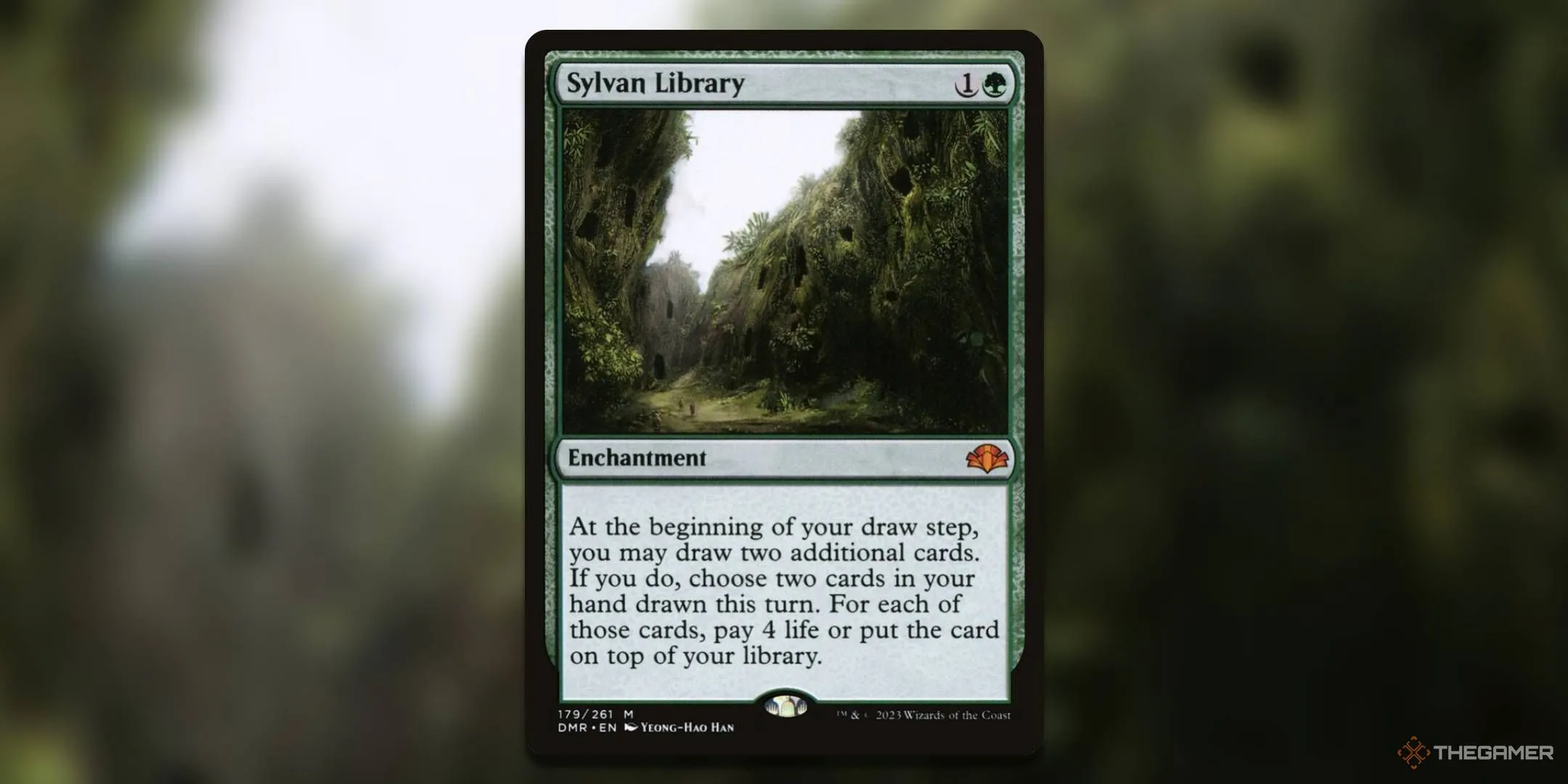 Thẻ bài Sylvan Library từ Magic: The Gathering, một phép enchant giúp người chơi kiểm soát việc rút bài.
