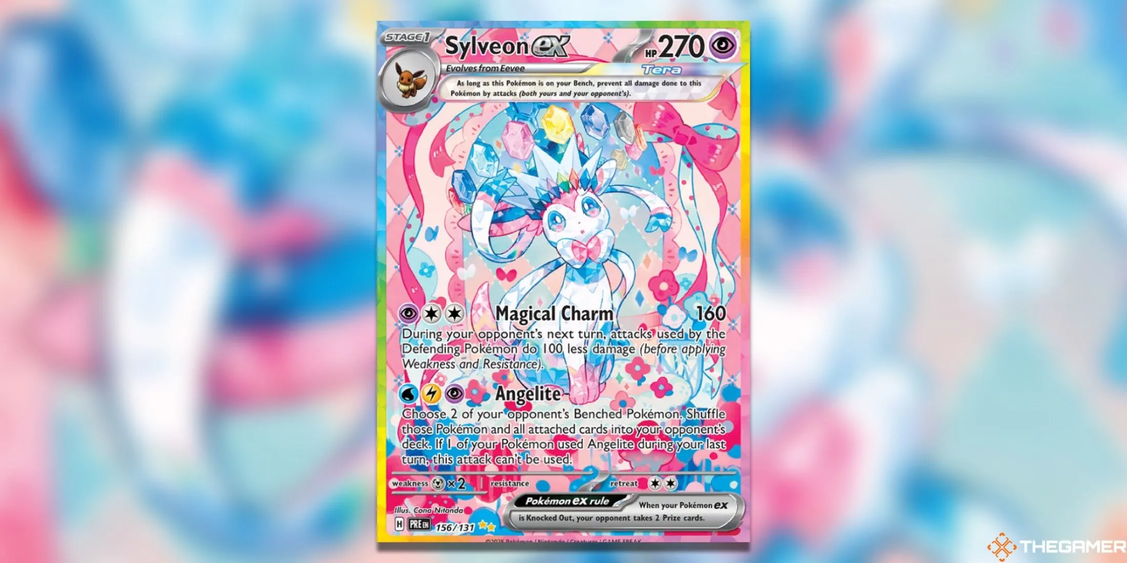 Thẻ bài Sylveon ex Special Illustration Rare từ bộ Prismatic Evolutions trong Pokemon TCG, thể hiện vẻ đẹp lộng lẫy và màu sắc của Sylveon.