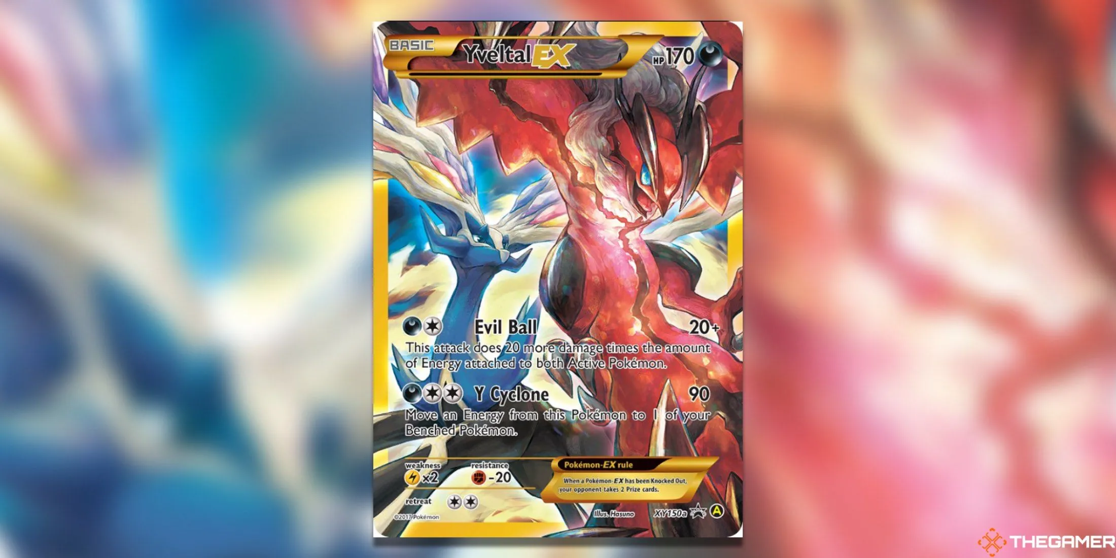 Thẻ bài Yveltal EX Alternate Art Promo trong Pokemon TCG, với hình ảnh Yveltal và Xerneas đầy quyền năng.