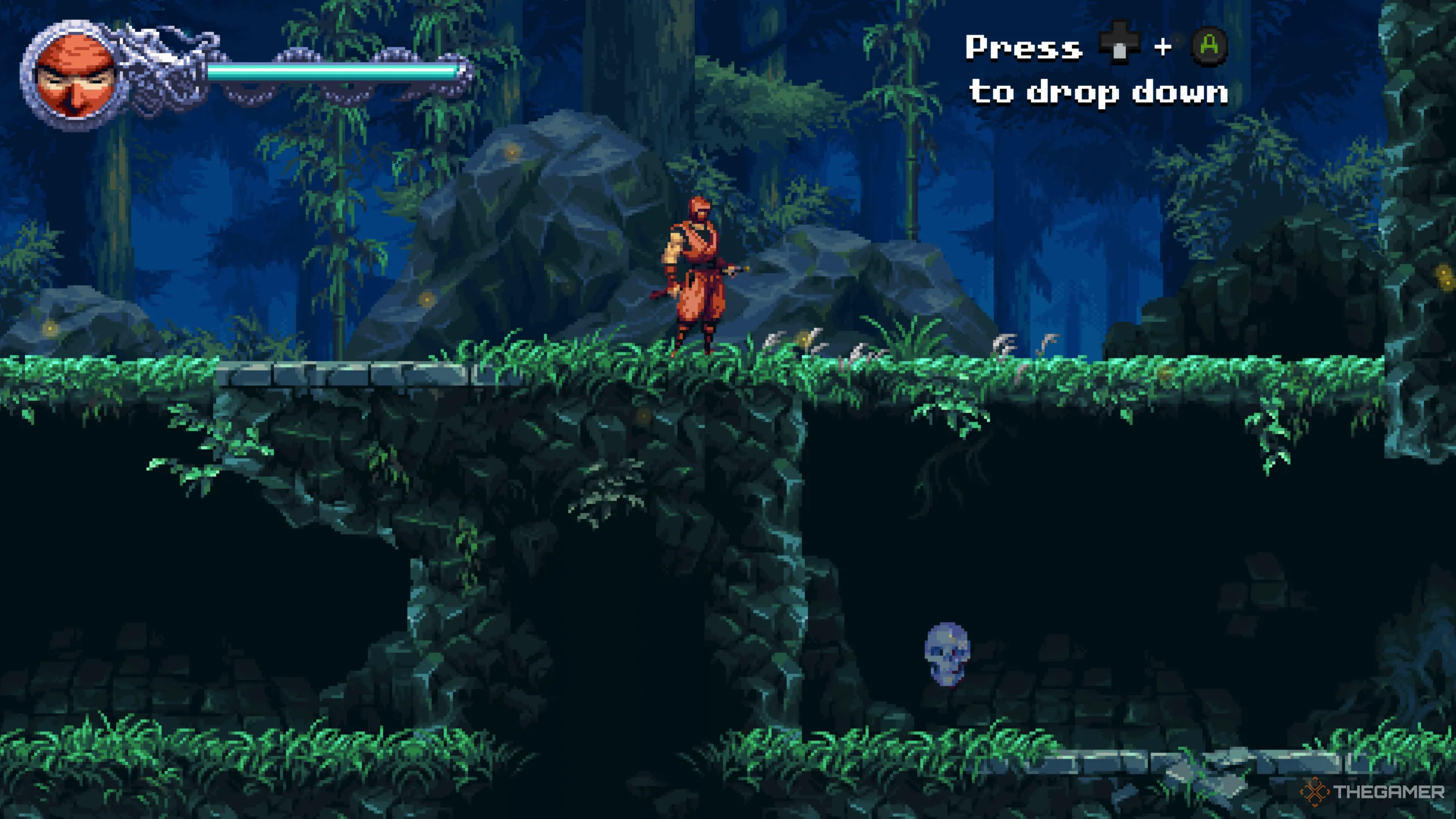 Vị trí Đầu Lâu Pha Lê đầu tiên trong P1 The Tragic Duel của Ninja Gaiden: Ragebound.
