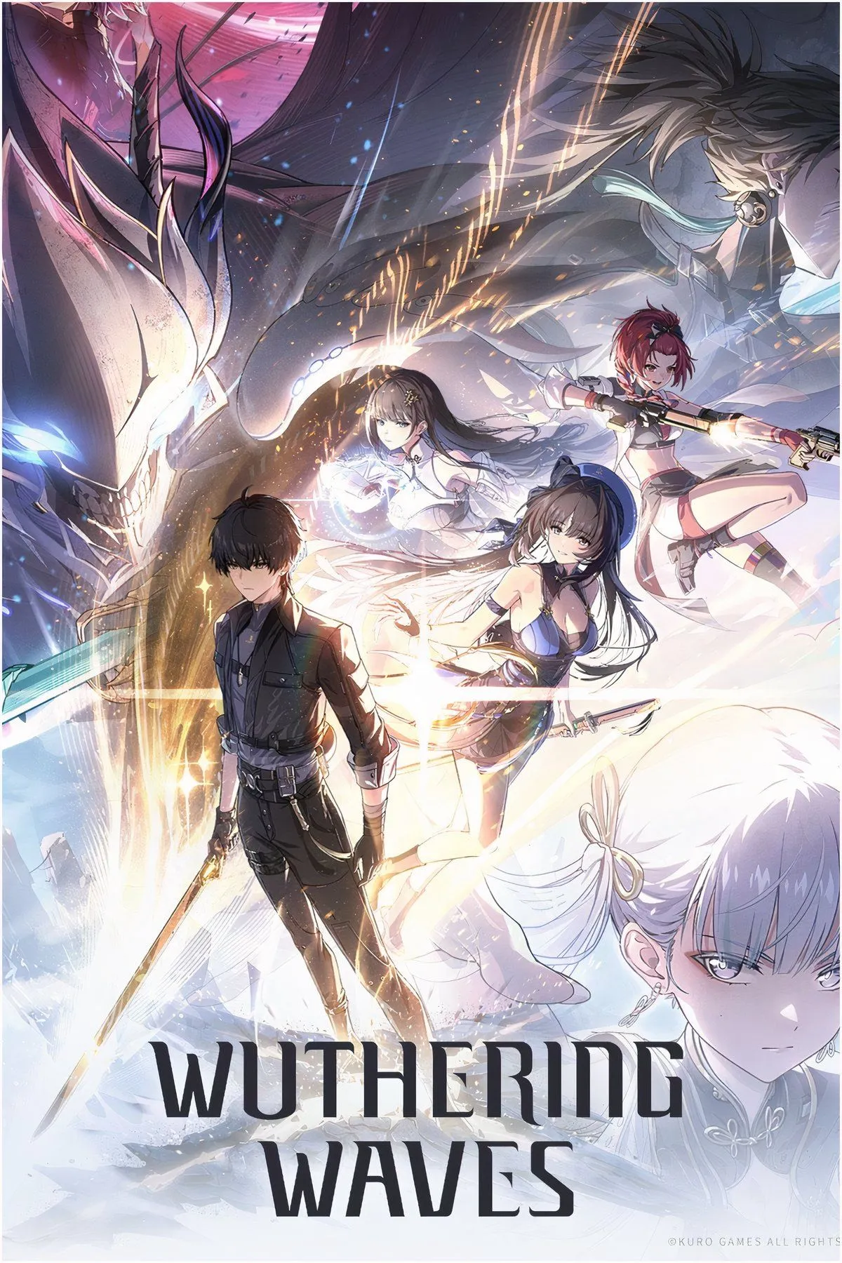 Ảnh bìa Wuthering Waves trên Steam, cảnh chiến đấu phong cách anime và địa hình mở