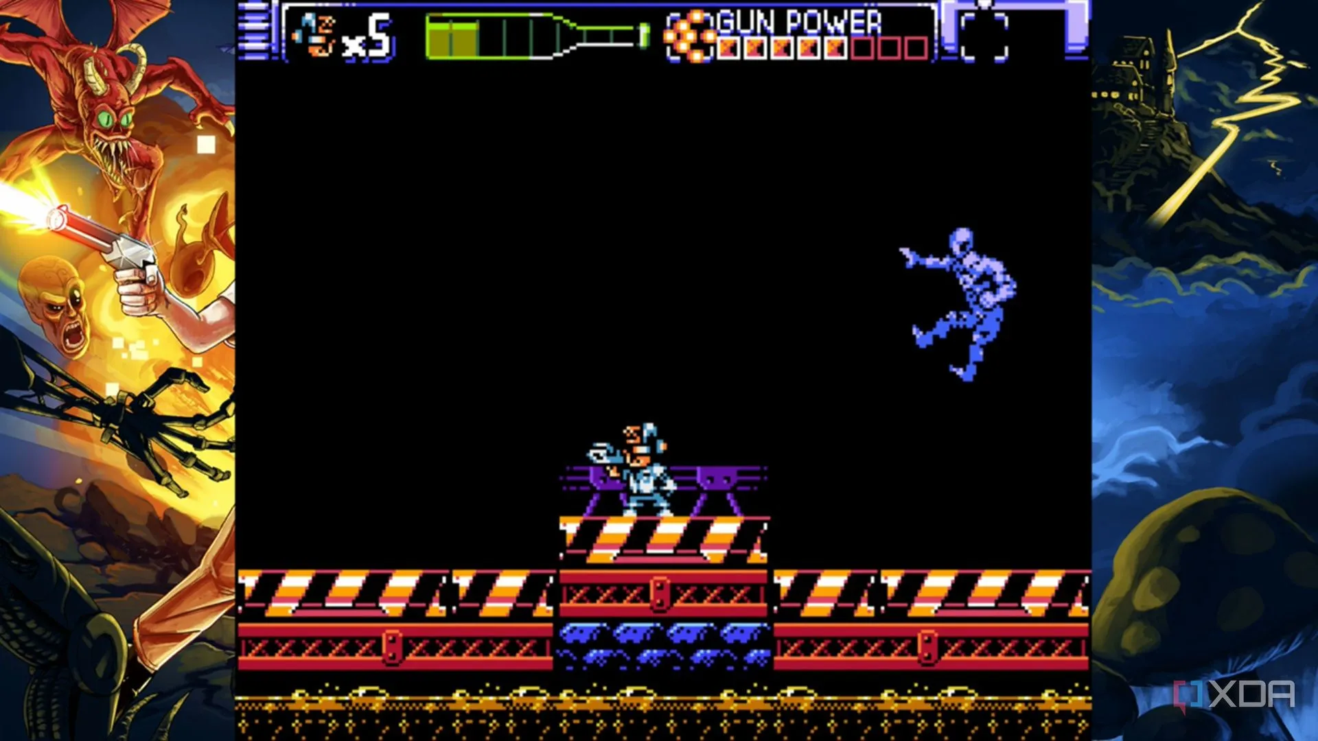 Ảnh màn hình trận đánh boss thể hiện sprite boss, pha đổi dạng gây bất ngờ