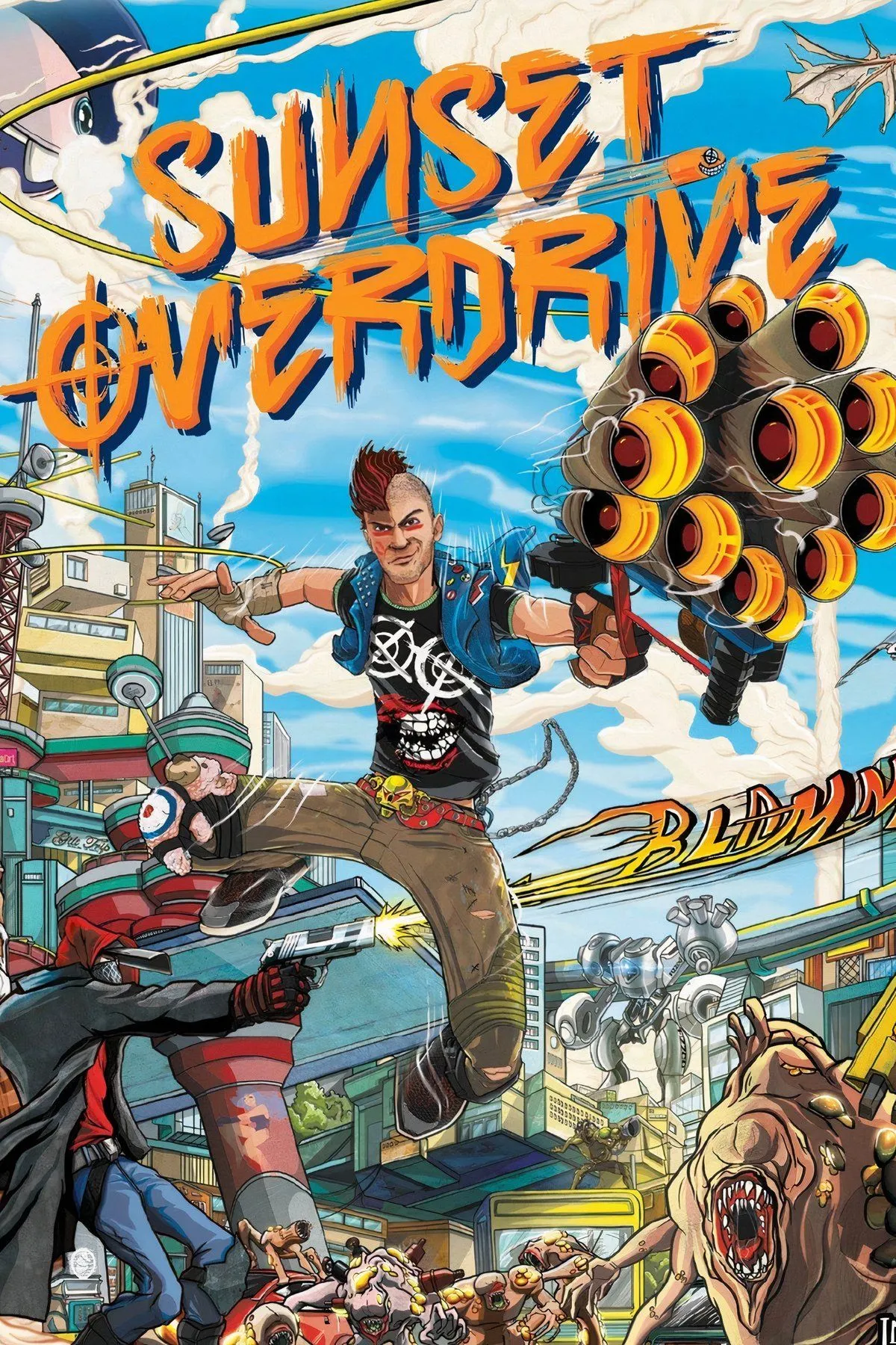 Bìa Sunset Overdrive - phong cách traversal bounce và grind đặc trưng