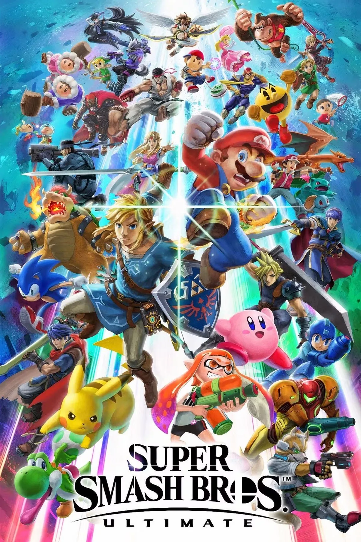 Bìa Super Smash Bros. Ultimate thể hiện roster đa IP và tính đại diện nhân vật trong đấu trường