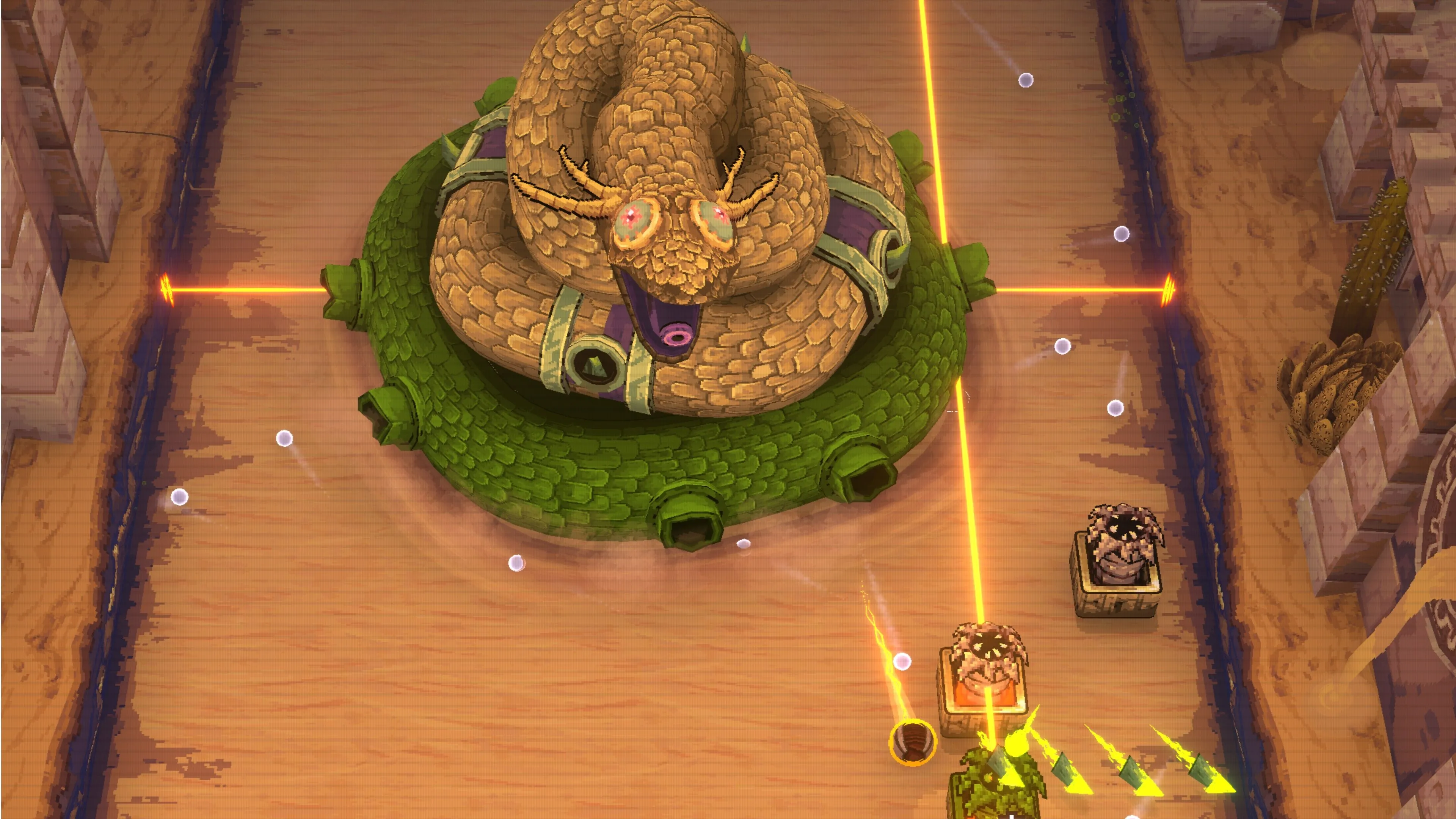 Boss dạng rắn trong Ball x Pit, minh họa thiết kế kẻ thù và yếu tố bullet-hell trong một số màn chơi