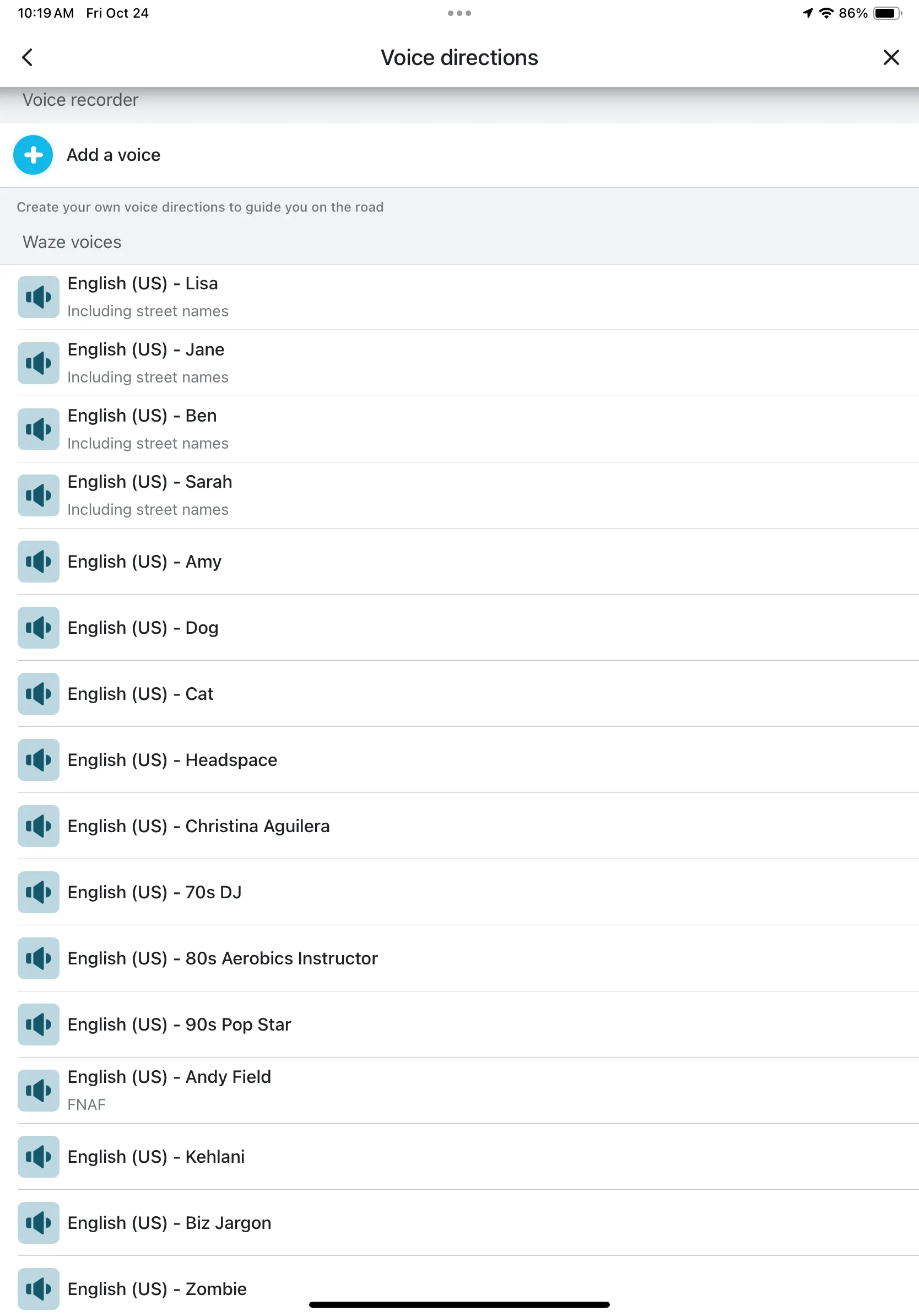 Cài đặt giọng đọc và tuỳ biến hình xe trong Waze, cho phép người dùng thêm giọng riêng và biểu tượng xe