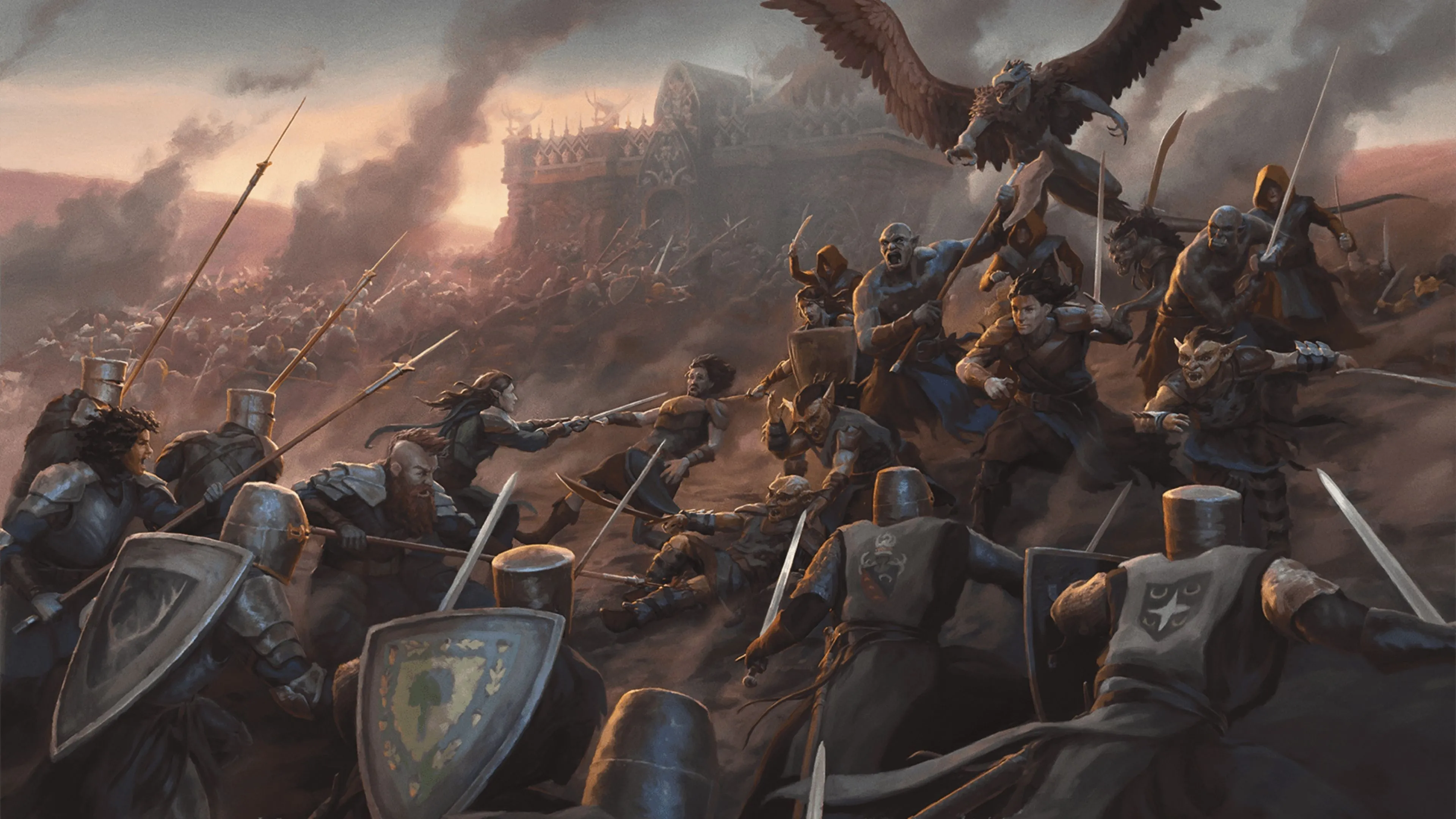 Đền thờ và cuộc giao tranh giữa hai đạo quân, minh họa cho tính phi bạo lực và ngoại giao của Bahamut.