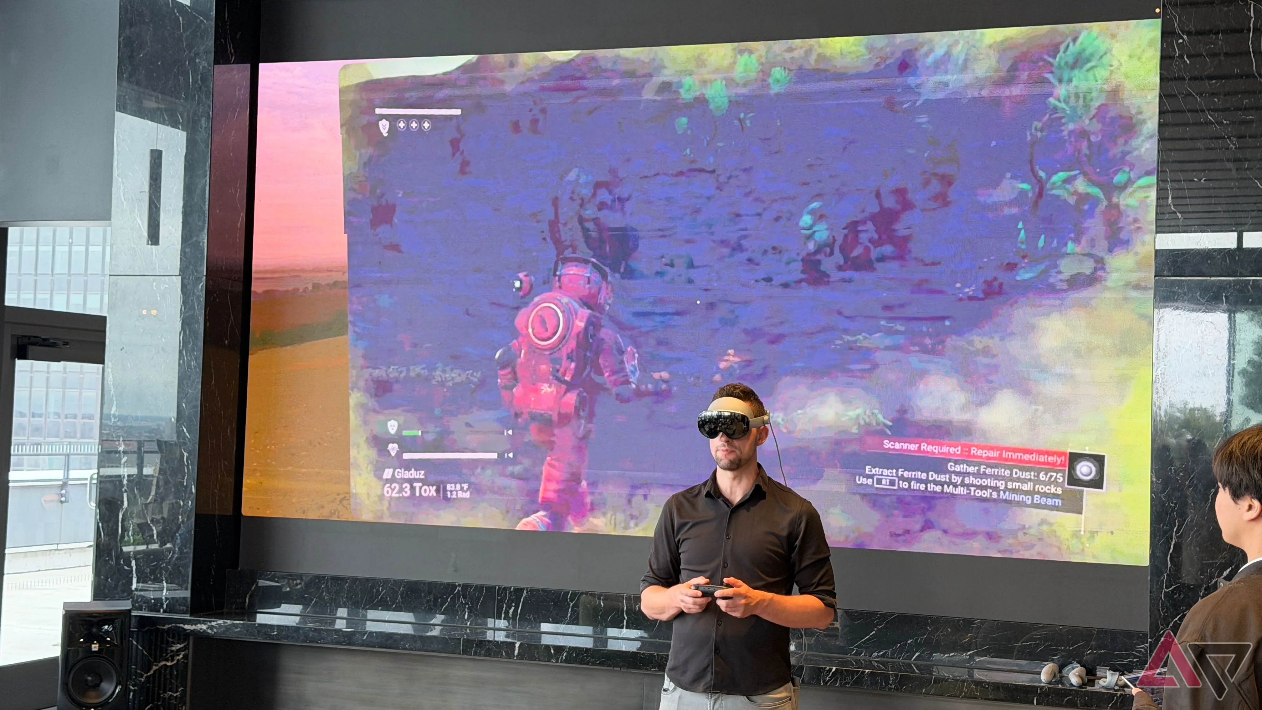 Galaxy XR đang hiển thị giao diện chơi No Man's Sky, minh họa trải nghiệm game trên màn hình ảo lớn