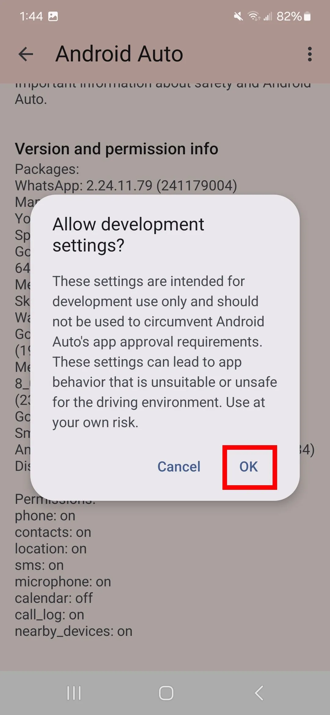 Giao diện bật Developer settings trong Android Auto