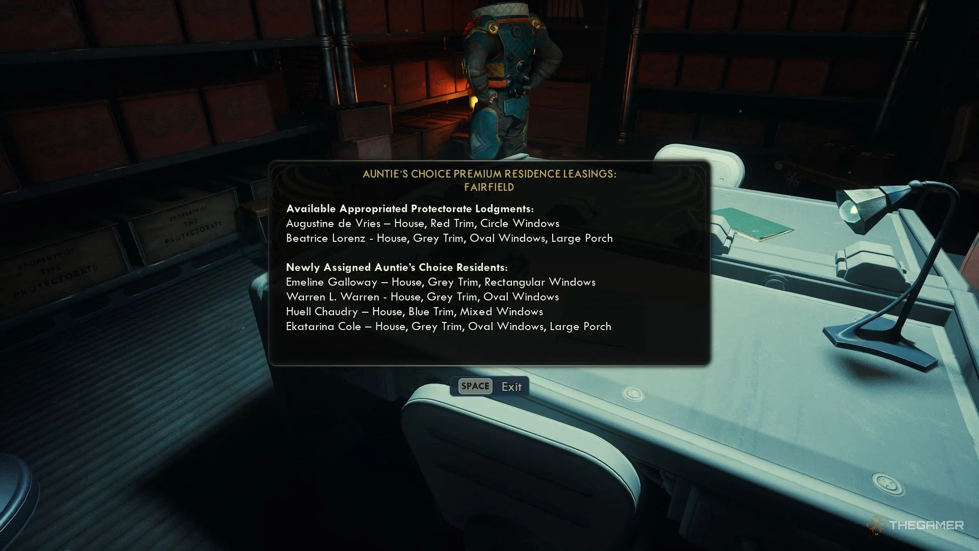 Giao diện bật lên hiển thị vị trí NPC cư trú trong Fairfield trong The Outer Worlds 2