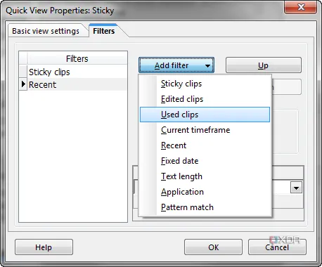 Giao diện Ethervane Echo hiển thị danh sách lịch sử clipboard và bộ lọc định dạng văn bản