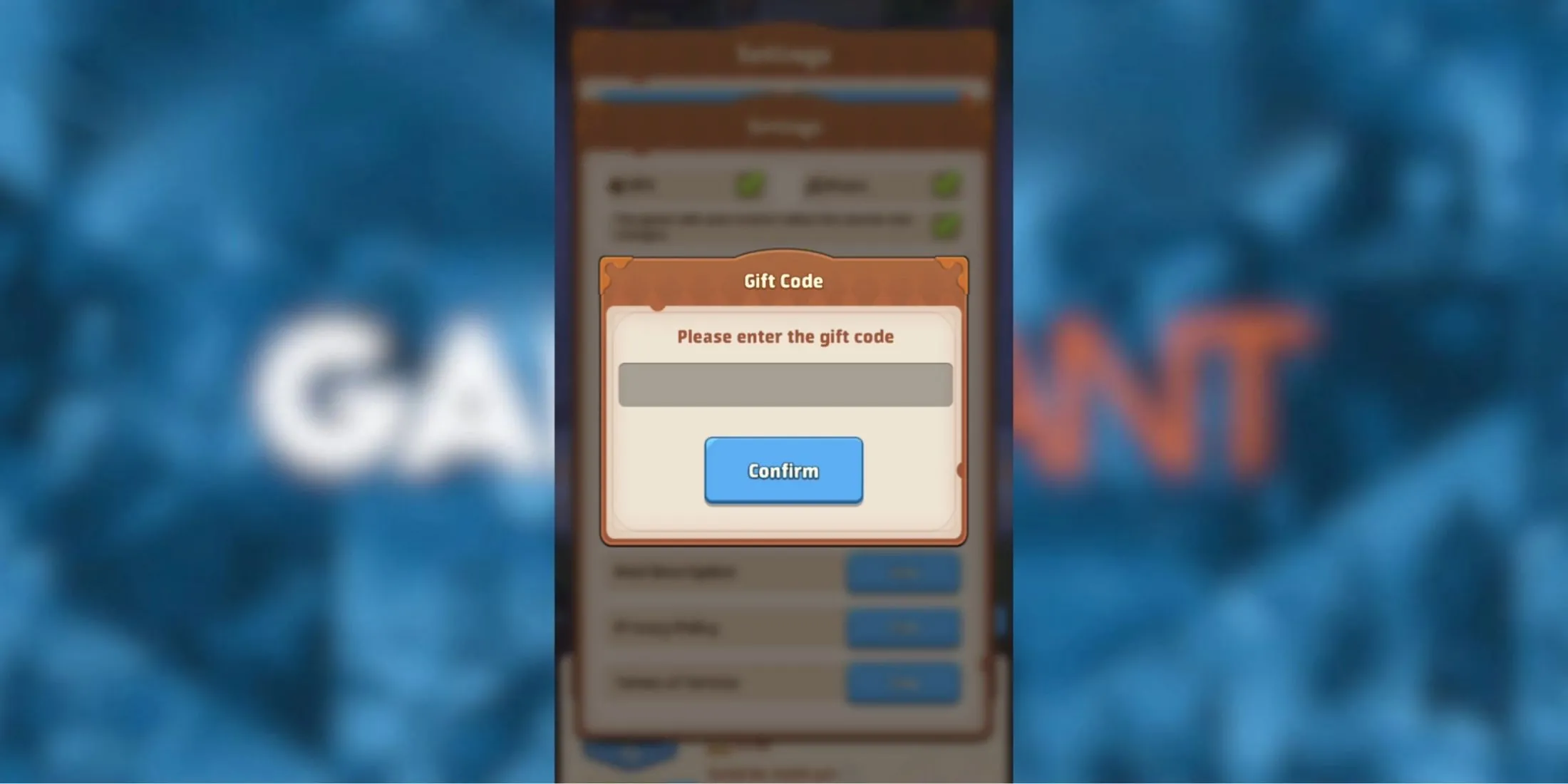 Giao diện tab nhập mã trong Top Heroes hướng dẫn từng bước nhập code