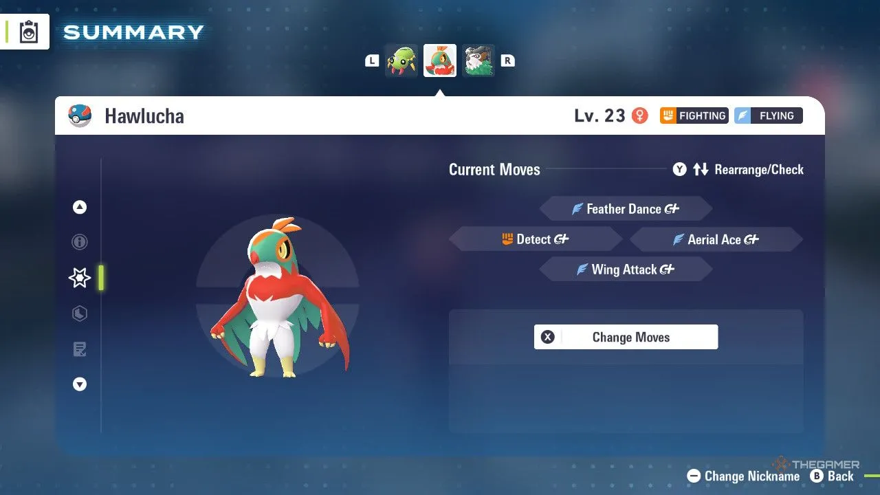 Hawlucha trong menu của Pokémon Legends: Z‑A