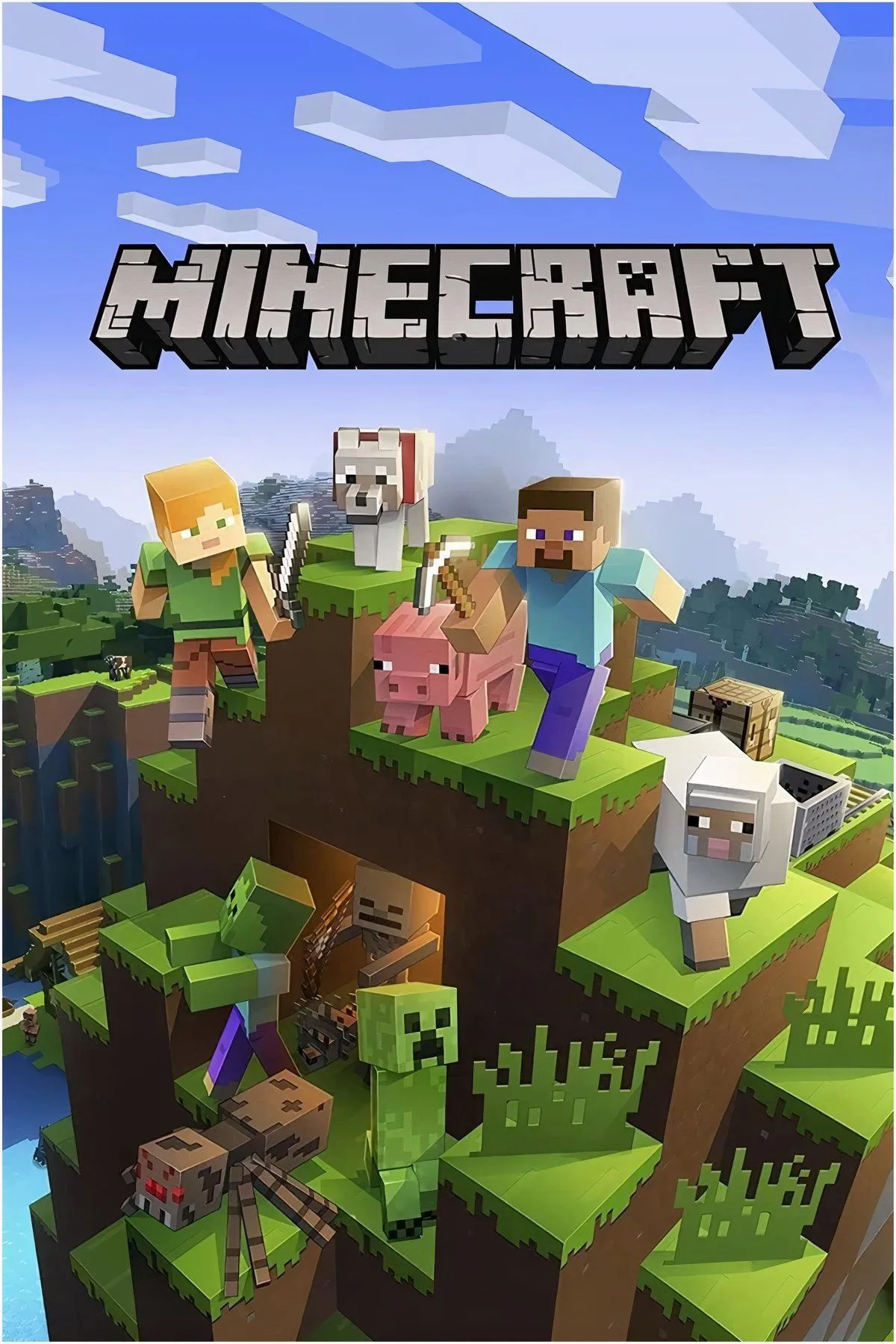 Hình bìa Minecraft minh họa thế giới voxel và khả năng tùy biến xây dựng trong game