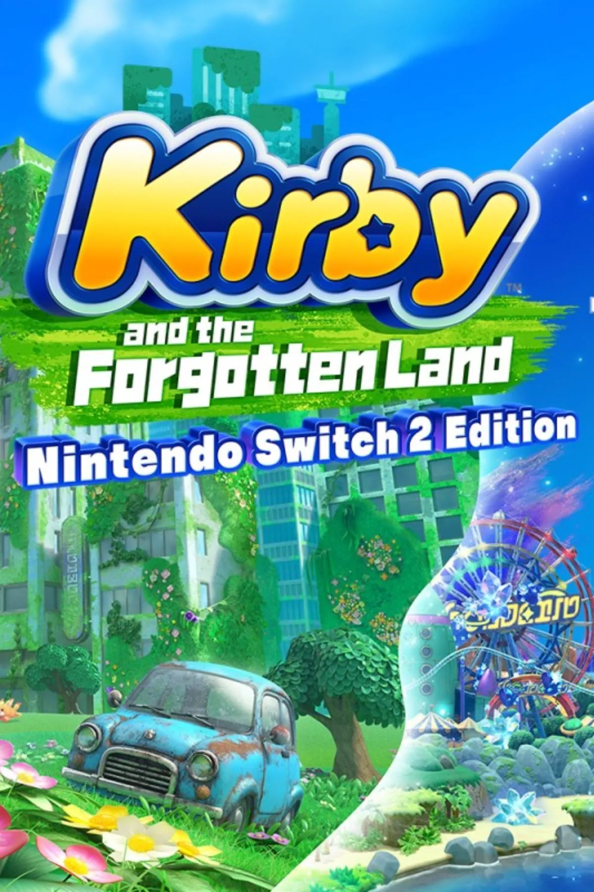 Hình Kirby and the Forgotten Land Switch 2 Edition với overlay băng và biến hình mới trên Switch 2
