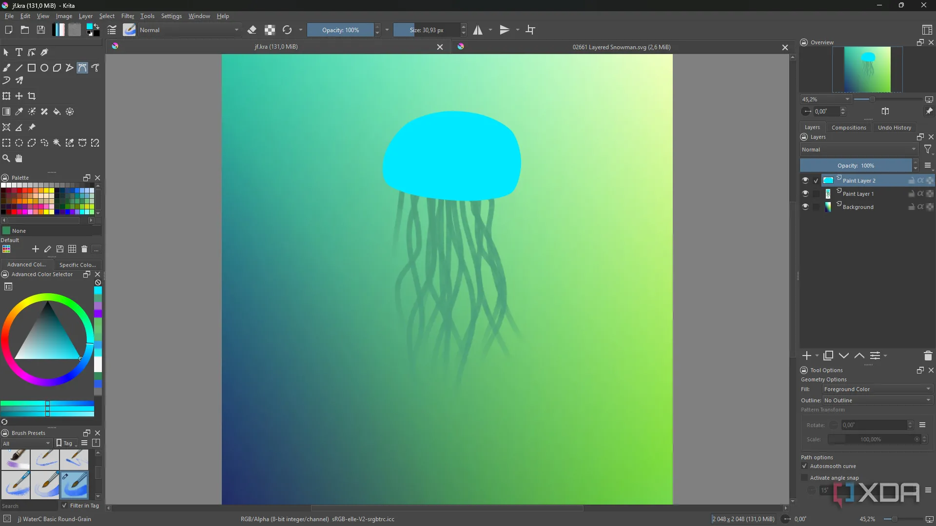 Hình sứa vẽ trong Krita minh họa HDR painting và blend modes