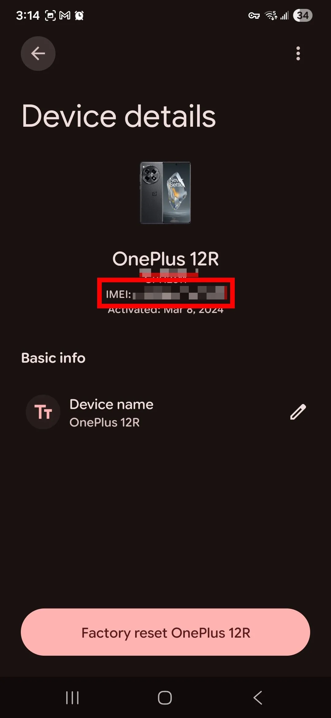 Khung đỏ khoanh IMEI trong ứng dụng Google Find Hub, minh họa vị trí xem số IMEI thiết bị