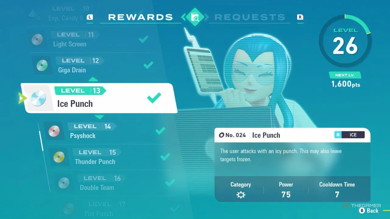 Mable Research Level 13 reward: Ice Punch trong Pokémon Legends: Z-A