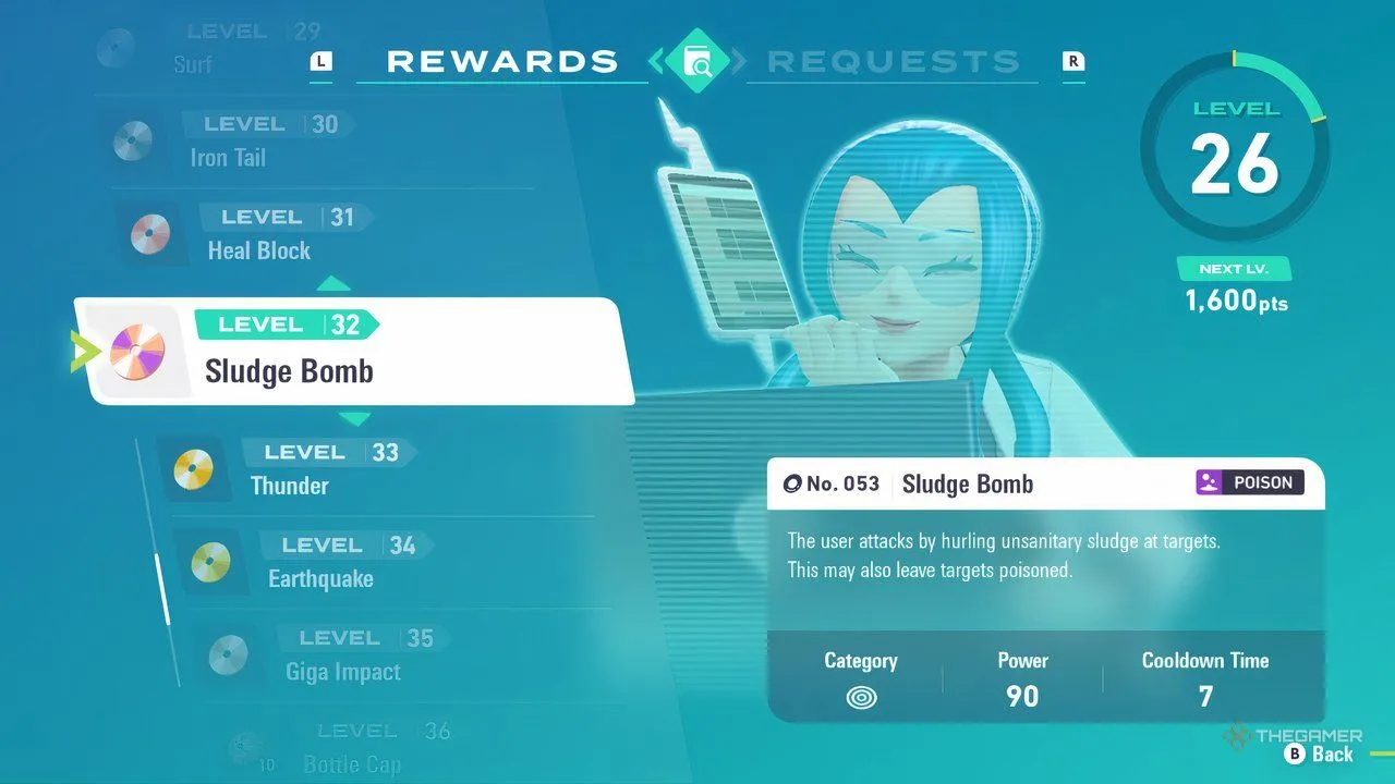 Mable Research Level 32 reward: Sludge Bomb trong Pokémon Legends: Z-A