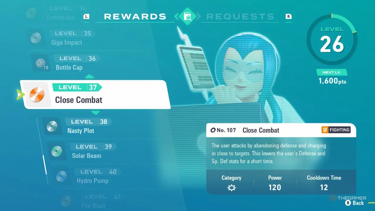 Mable Research Level 37 reward: Close Combat trong Pokémon Legends: Z-A