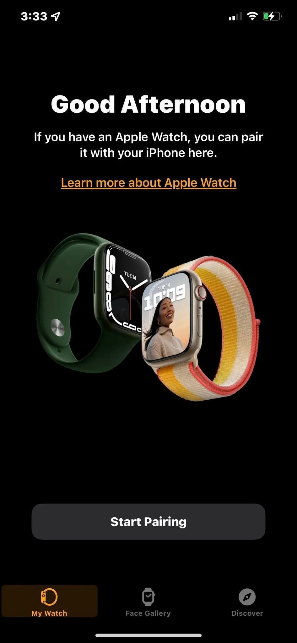 Màn hình Start Pairing trong ứng dụng Apple Watch trên iPhone
