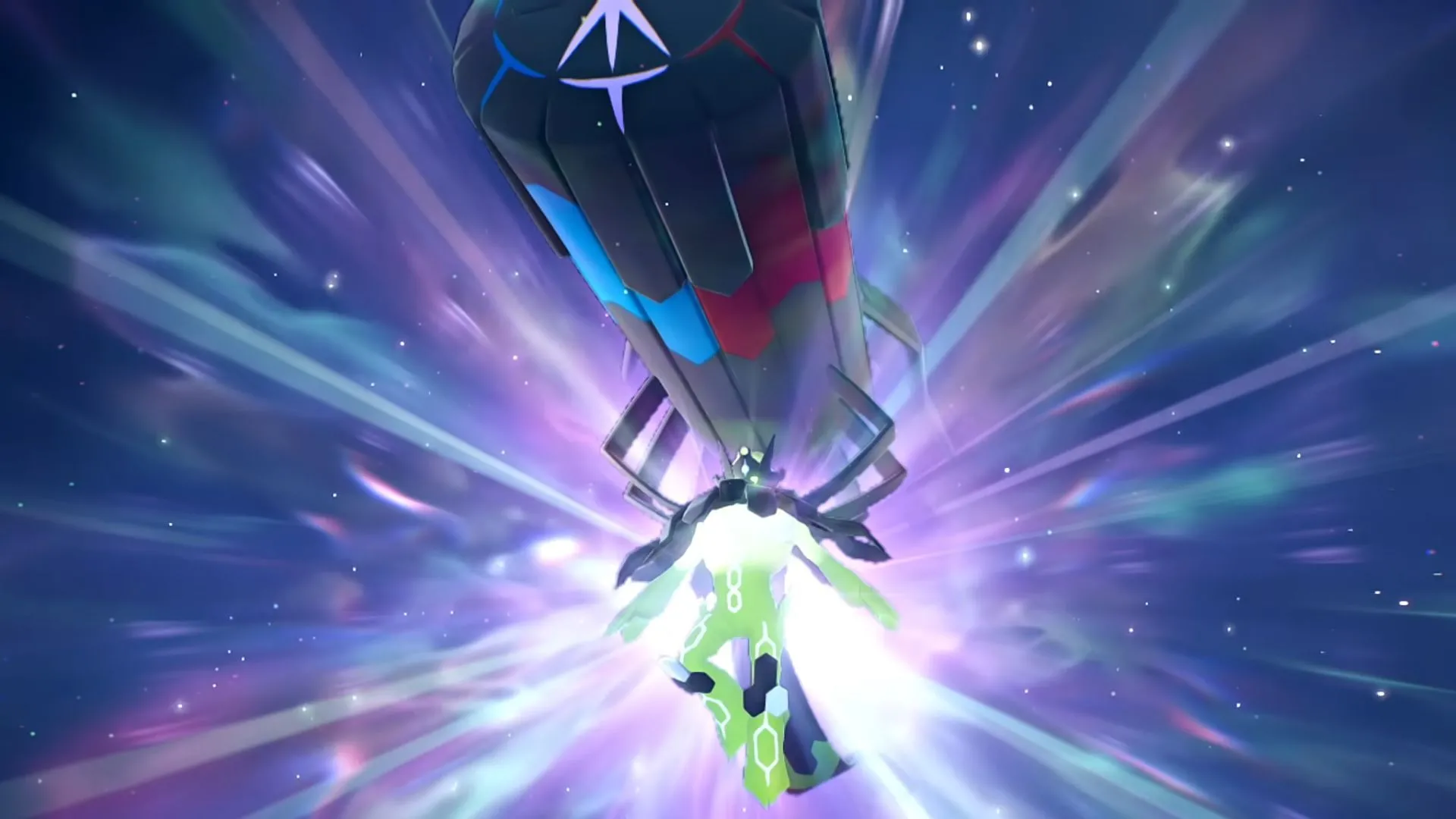 Mega Zygarde dạng Mega Evolution trong trận đánh cuối của Pokémon Legends Z-A, minh họa pháo năng lượng và hệ Dragon/Ground