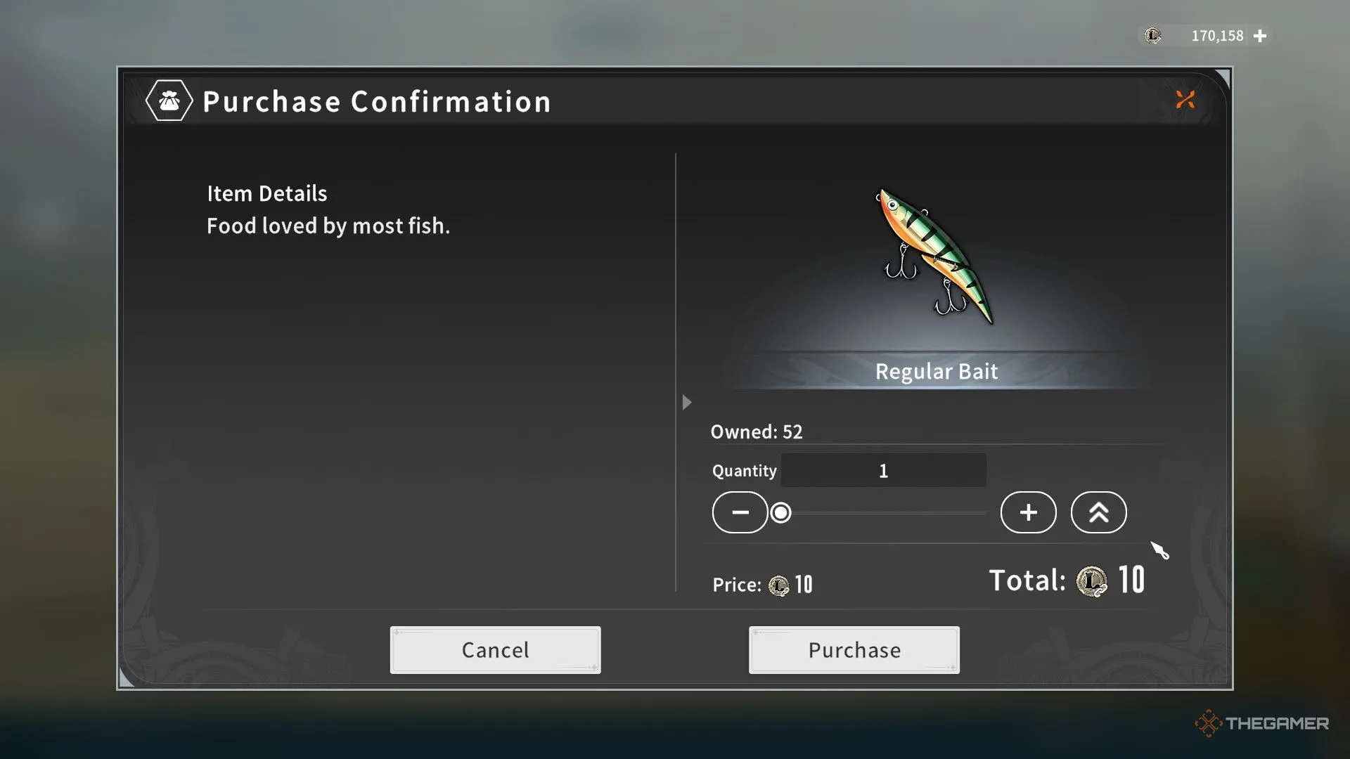 Mua Regular Bait tại Fishing Store trong Blue Protocol Star Resonance, giao diện cửa hàng mồi