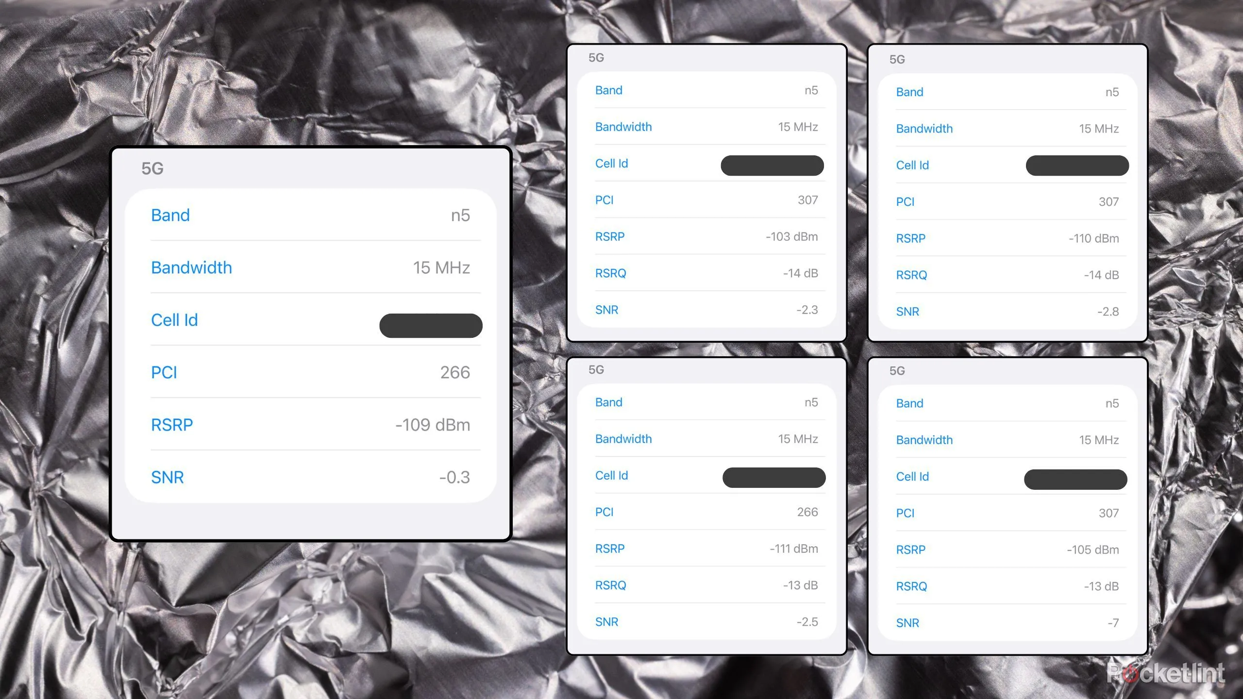 Nhiều đọc Field Test khác nhau trong cầu thang sau toà nhà cho thấy RSRP dao động và tín hiệu không ổn định