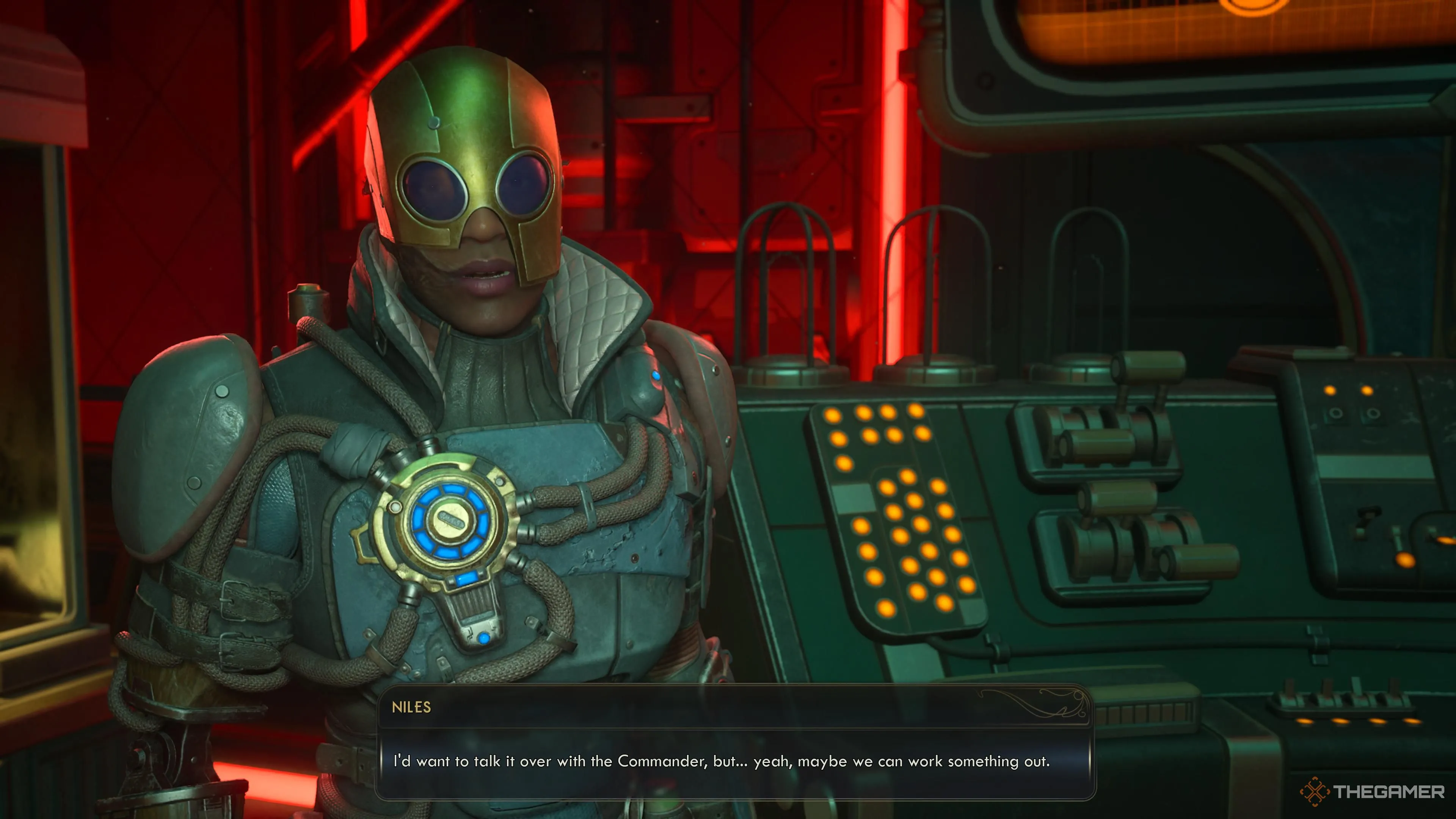 Niles thảo luận về cuộc gặp tiếp theo với Zeb trong The Outer Worlds 2