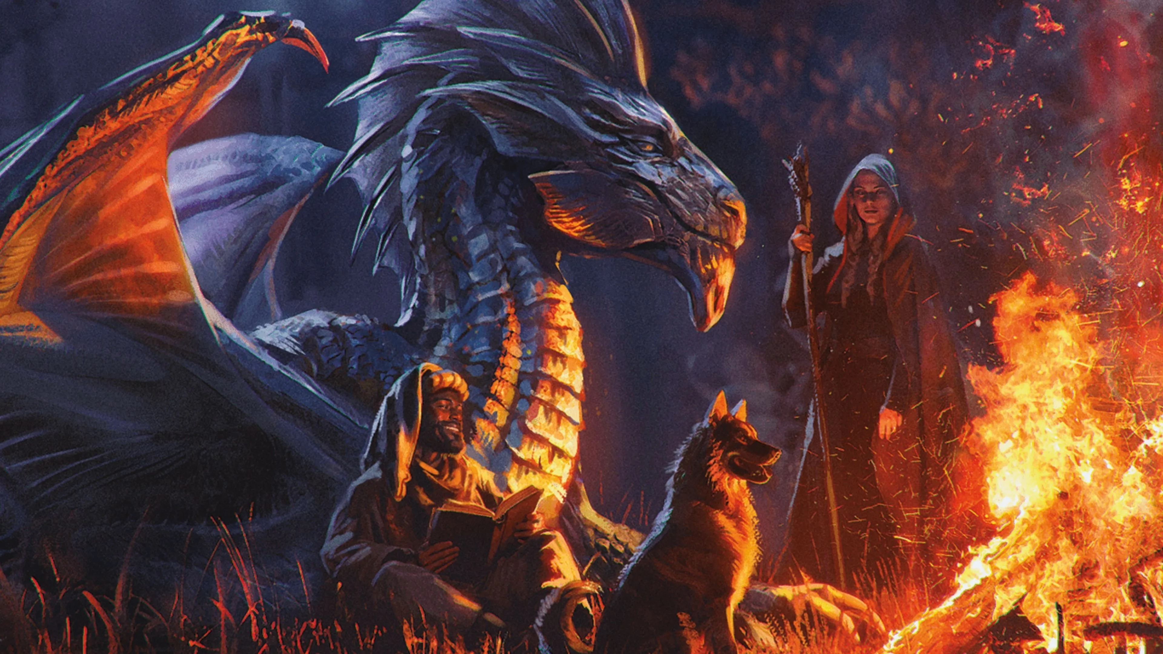 Rồng bạc trưởng thành nghỉ ngơi cùng nhóm phiêu lưu, phản ánh tính cách khiêm nhường và gần gũi của Bahamut.