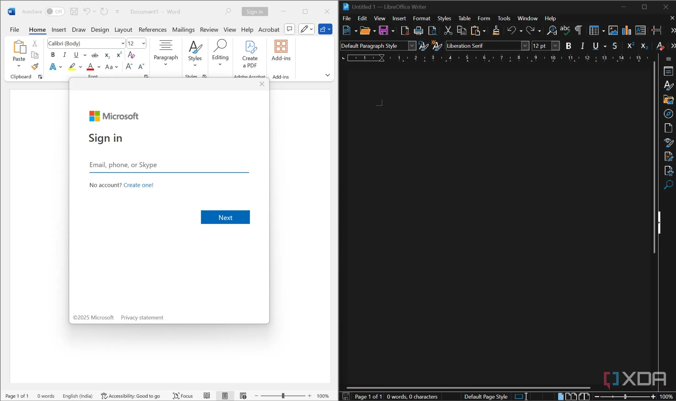 So sánh yêu cầu đăng nhập Microsoft vs LibreOffice hoạt động offline