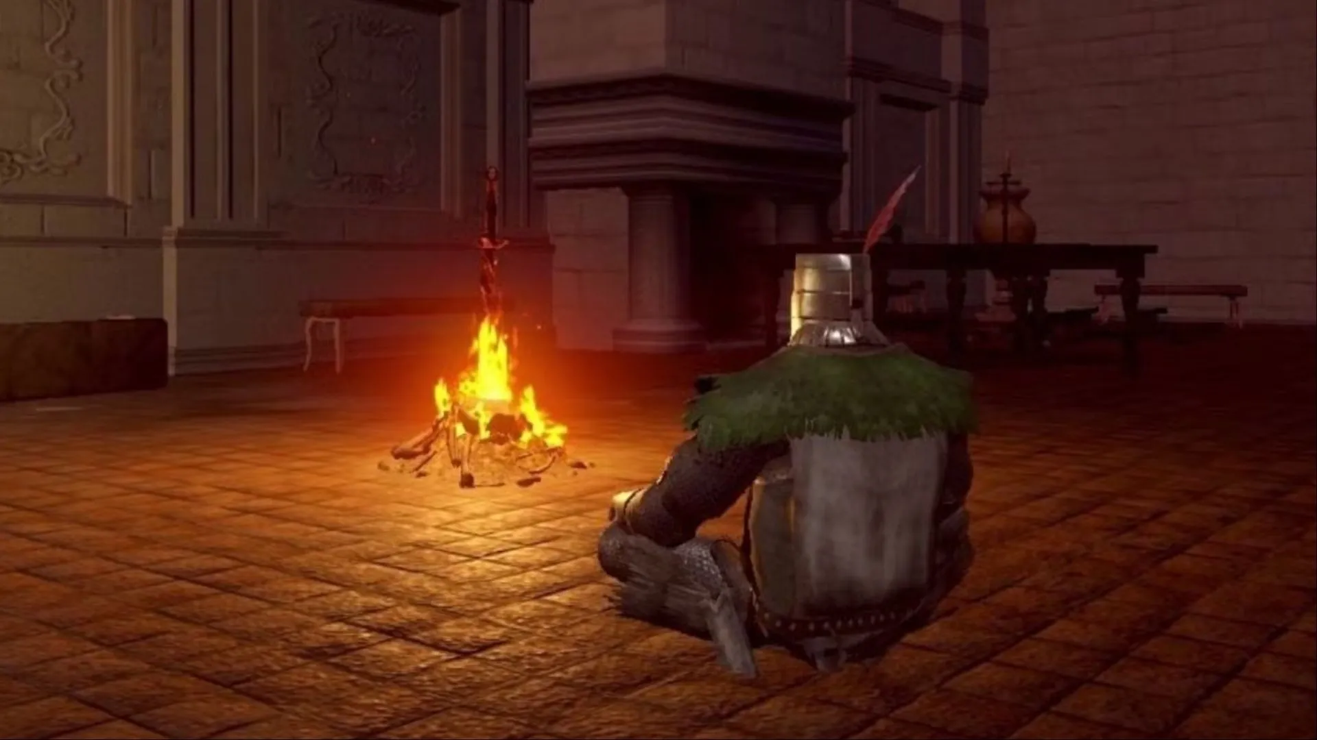 Solaire of Astora ngồi bên bonfire, NPC được yêu mến nhưng dễ gặp kết cục bi thảm do quest