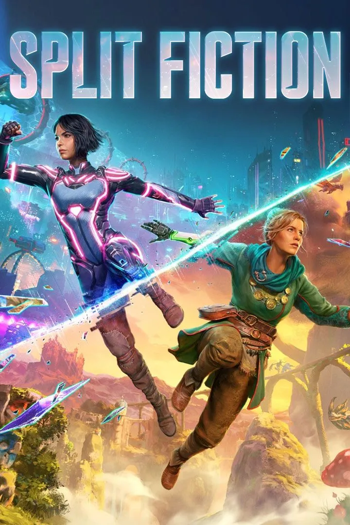 Split Fiction – artwork tag page minh họa hai nhân vật chính và thế giới tưởng tượng