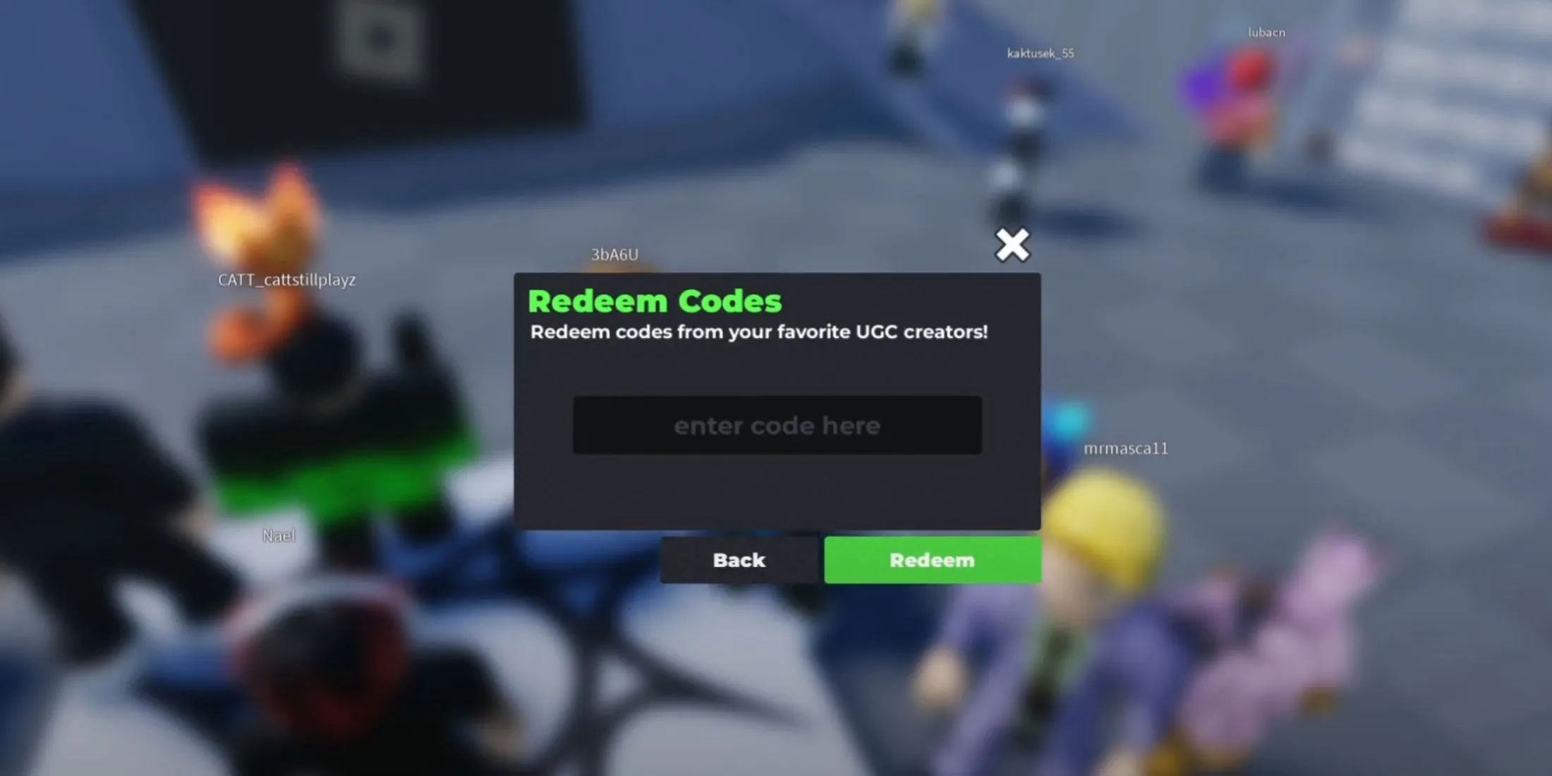 Tab nhập mã trong Flex UGC trên Roblox