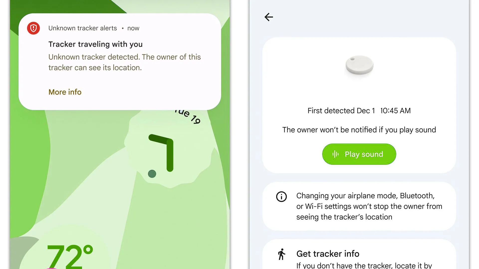 Thông báo phát hiện tracker lạ trên smartphone, minh họa tính năng Unknown tracker alerts trong Find Hub
