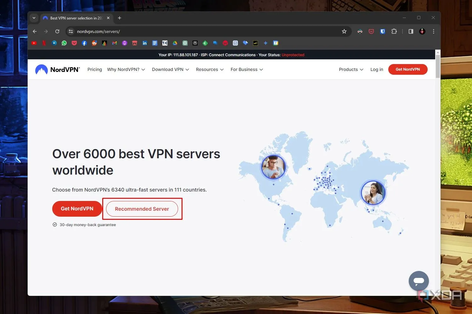 Trang khuyến nghị máy chủ của NordVPN, ví dụ về giao diện lựa chọn server để tối ưu tốc độ và truy cập dịch vụ