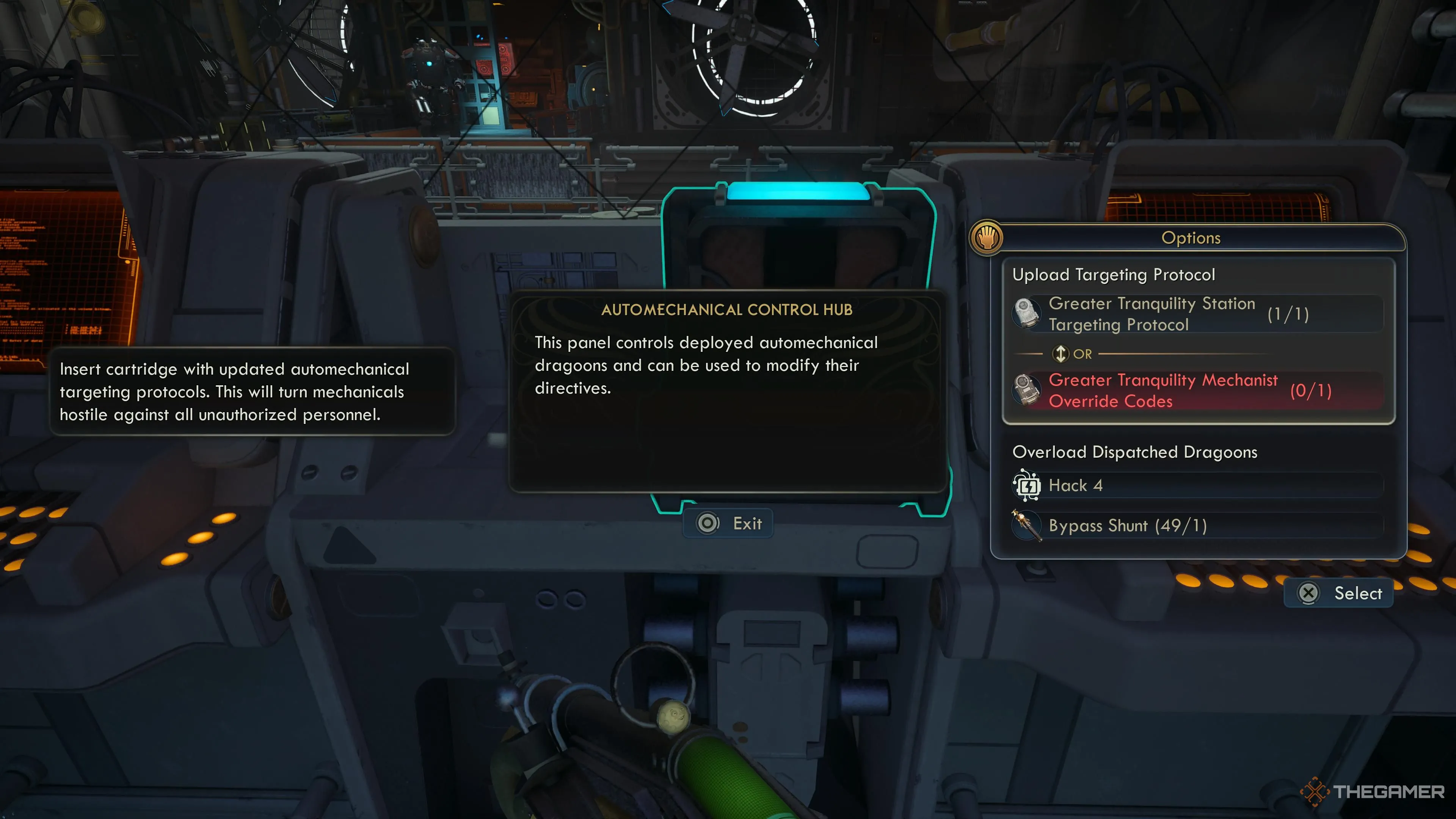 Tùy chọn hack robot trong Greater Tranquility Station