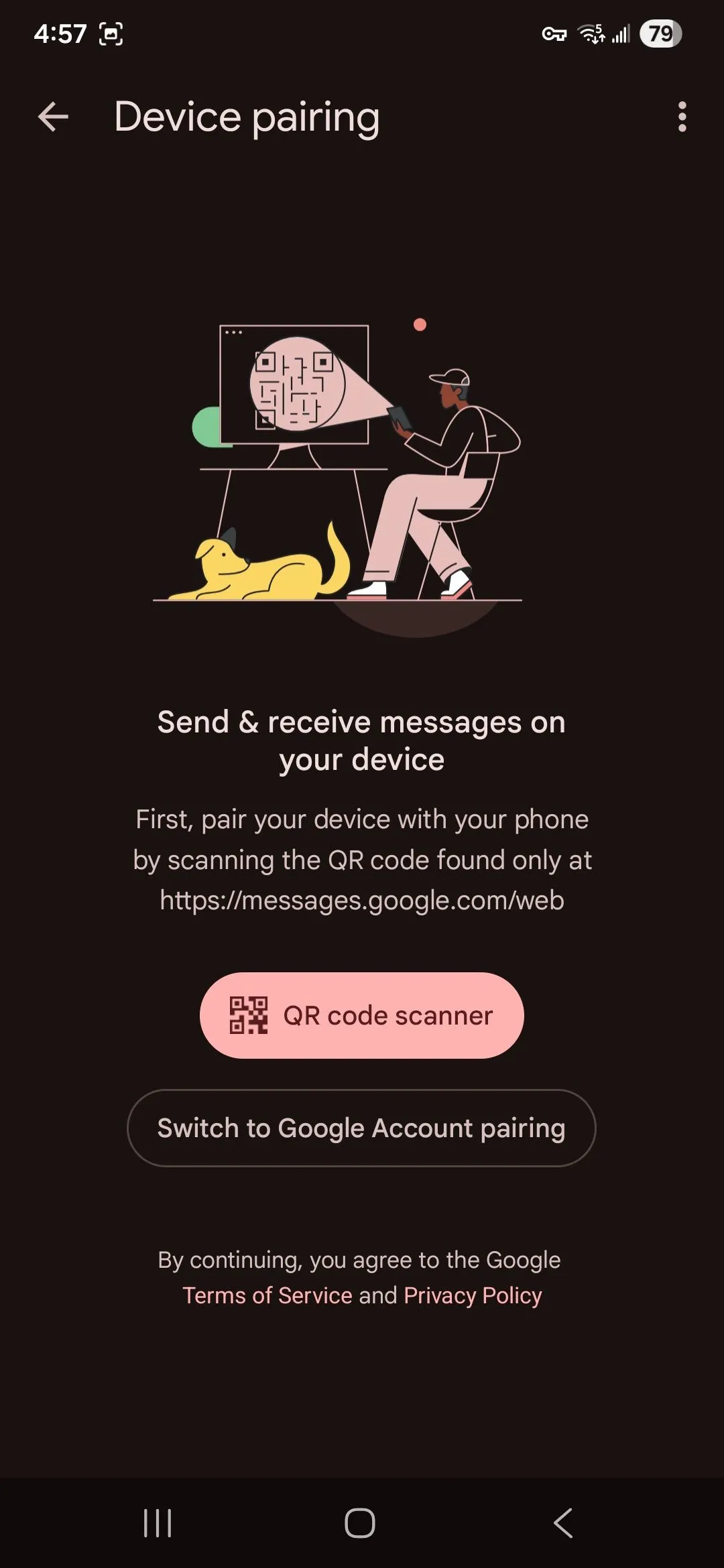 Tùy chọn quét mã QR trong ứng dụng Google Messages để ghép đôi với máy tính