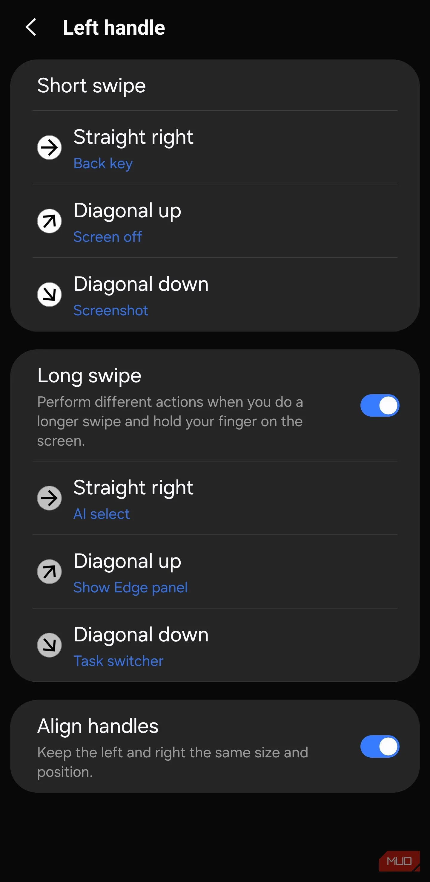 Tùy chọn tay trái trong One Hand Operation+ cho phép ánh xạ cử chỉ chụp màn hình