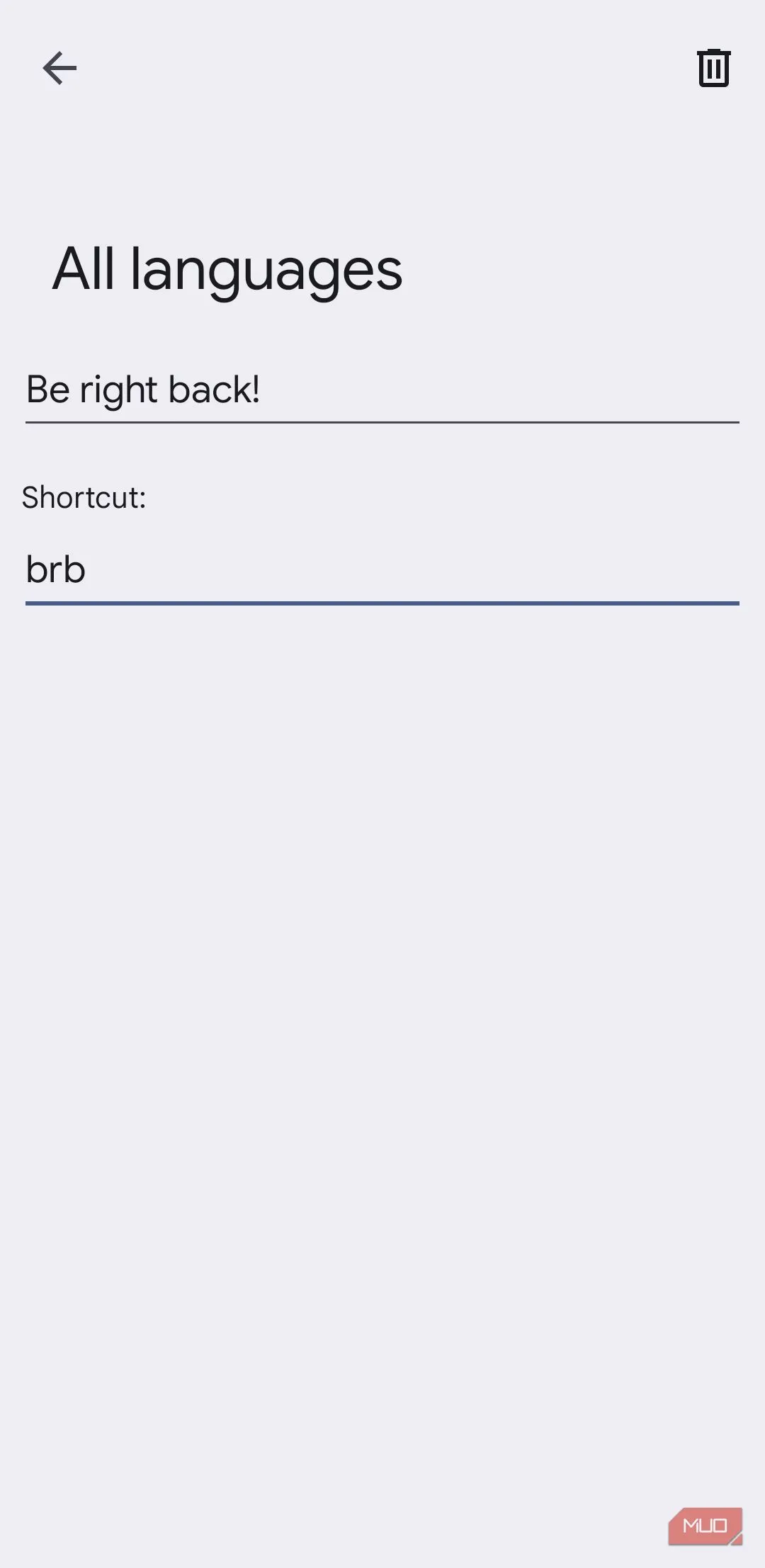 Ví dụ tạo phím tắt văn bản trong Gboard (message shortcut)