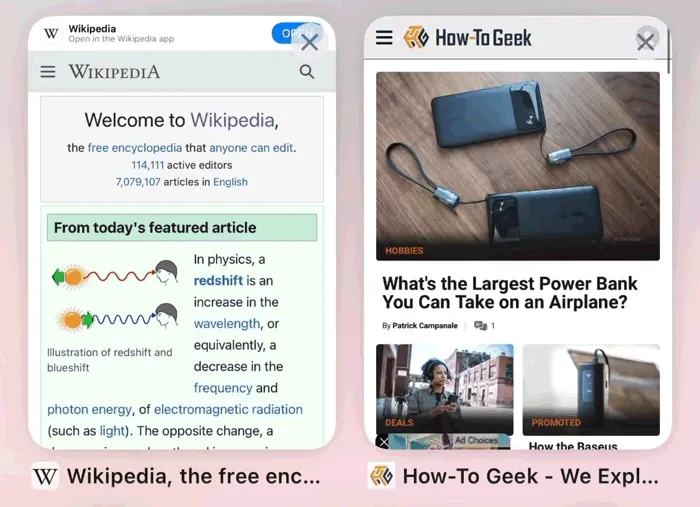 Vuốt trái trên tab trong màn hình quản lý tab để đóng tab trong Safari.